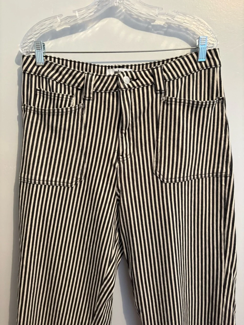 Mica Denim Size 31 Straight Leg Striped Breck Black Gray Jeans Super High Rise - Picture 6 of 16